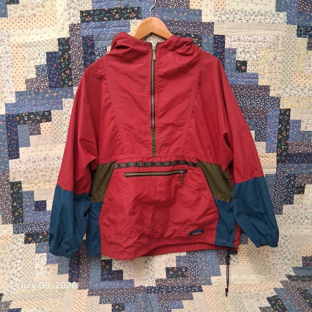 Vintage 90s LL Bean Windbreaker Anorak Aztec Jacket Mens Large Color Block